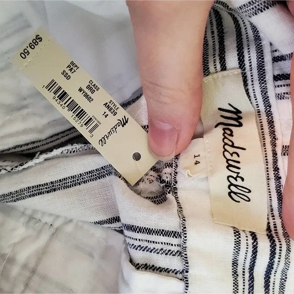 Madewell Dark Baltic Slub Stripe Linen-Blend Paperbag Pants - Picture 7 of 7